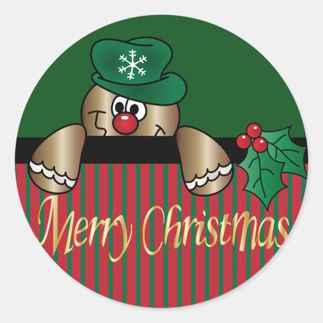 Gingerbread Peeker | Weihnachten Runder Aufkleber (Vorderseite)
