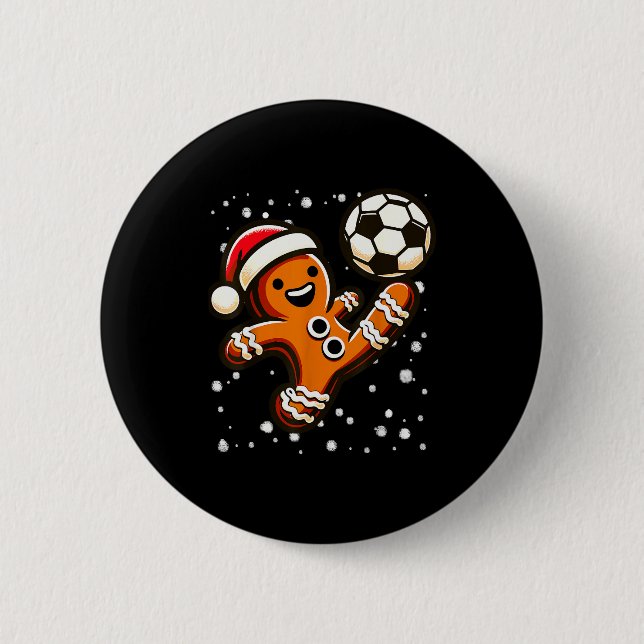 Gingerbread Plays Soccer Bicycle Kick, Cookie Chri Button (Vorderseite)