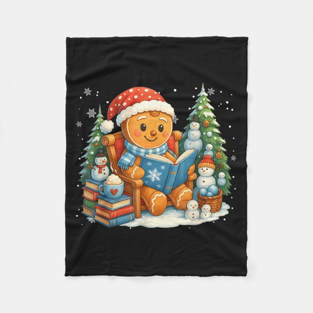 Gingerbread Reading Book Lovers Christmas Bookworm Fleecedecke (Vorderseite)