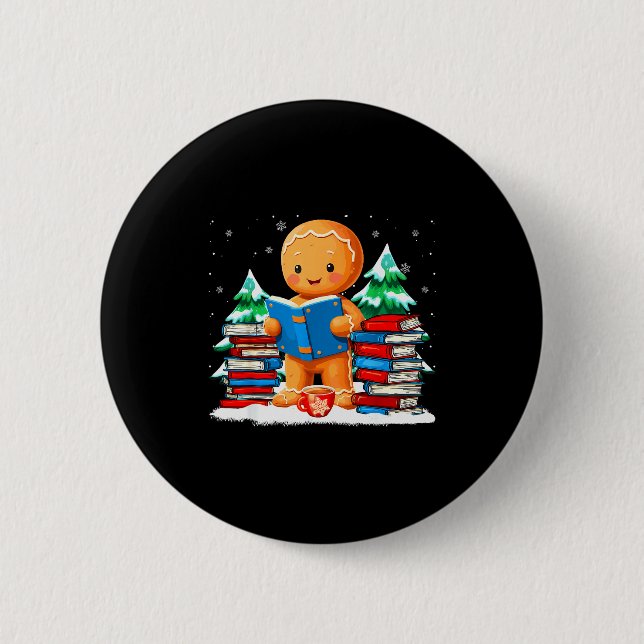 Gingerbread Reading Books Librarians Merry Christm Button (Vorderseite)