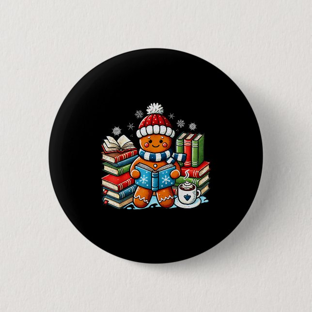 Gingerbread Reading Teacher Bookish Library Kids U Button (Vorderseite)