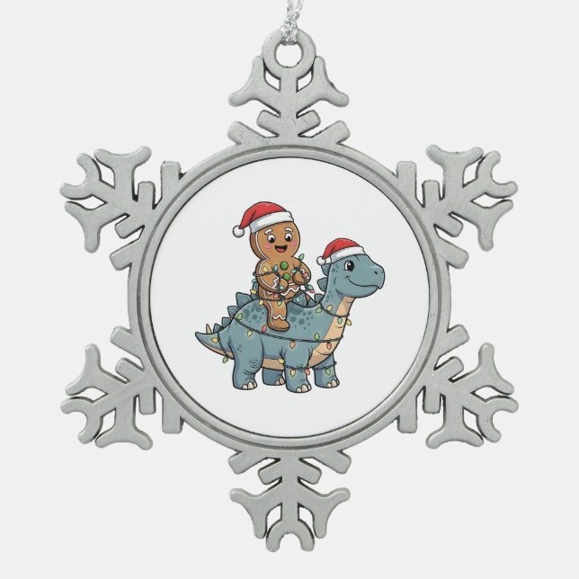 Gingerbread Riad A Dinosaurier Weihnachten Schneeflocken Zinn-Ornament (Vorderseite)