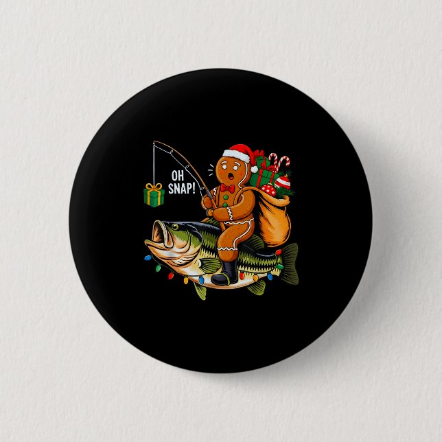Gingerbread Riding B Fish Christmas Fishing Xmas P Button (Vorderseite)