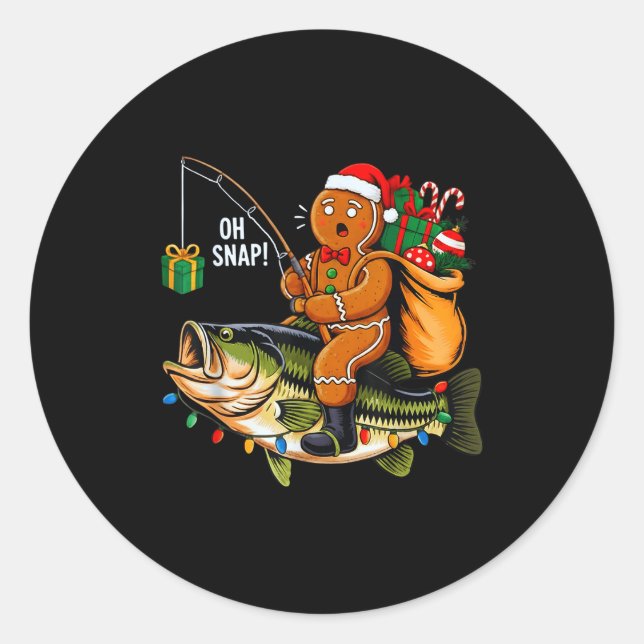 Gingerbread Riding B Fish Christmas Fishing Xmas P Runder Aufkleber (Vorderseite)