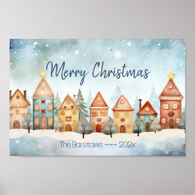 Gingerbread Row Houses Christmas Poster (Devant)