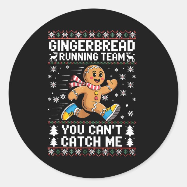 Gingerbread Running Team Christmas Run Runner Funn Runder Aufkleber (Vorderseite)