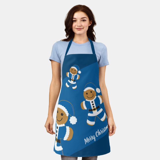 Gingerbread Santa Blue Weihnachten Schürze (Getragen)