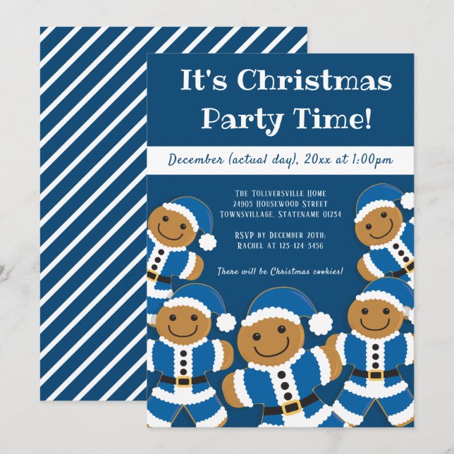 Gingerbread Santa Blue | Weihnachts-Party Einladung (Vorne/Hinten)