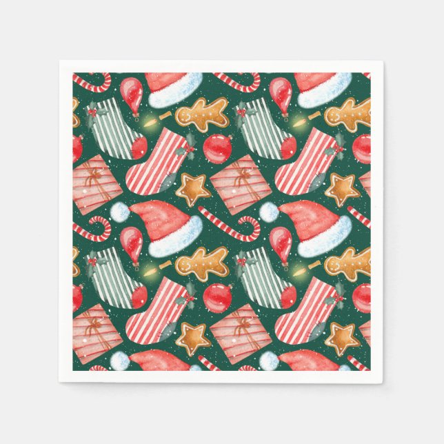 Gingerbread Santa Hat festive pattern watercolor Serviette (Vorderseite)