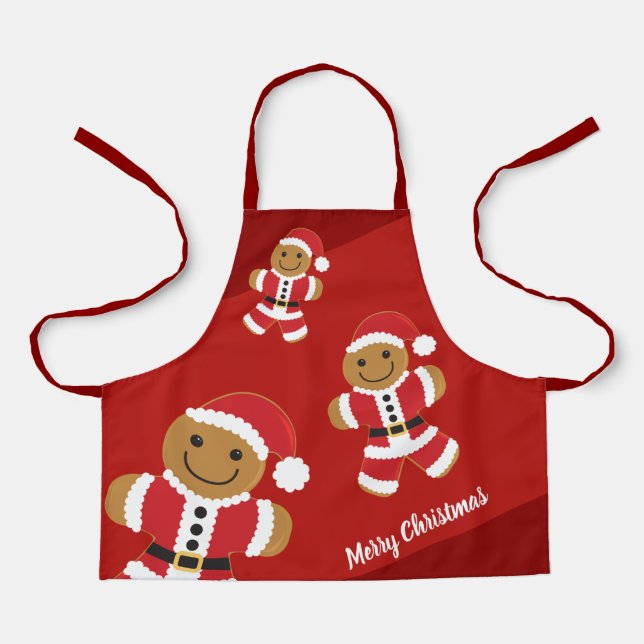 Gingerbread Santa Red Frohe Weihnachts-Cartoon Schürze (Vorderseite)