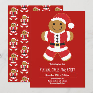 Gingerbread Santa Red Virtual Christmas Party Einladung