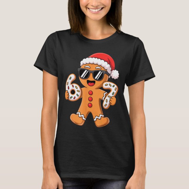 Gingerbread Santa With Sungles Holding 67 Cookies  T-Shirt (Vorderseite)