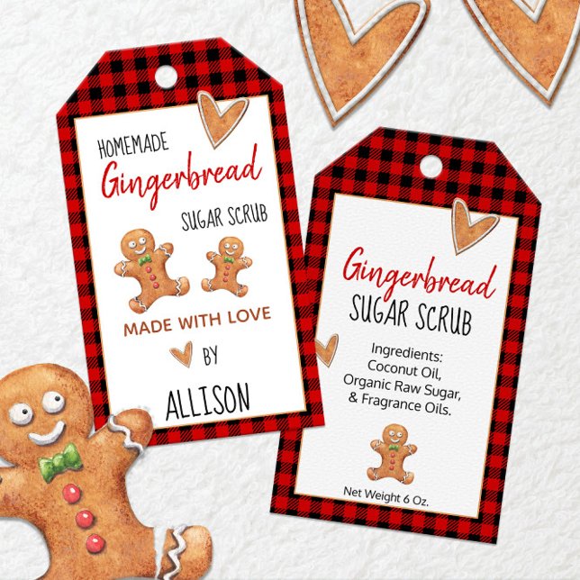 Gingerbread Scrub 🍪 Gift Tags mit Buffalo Kariert Geschenkanhänger (Gingerbread Scrub 🍪 Gift Tags with Buffalo Plaid 🎄
)