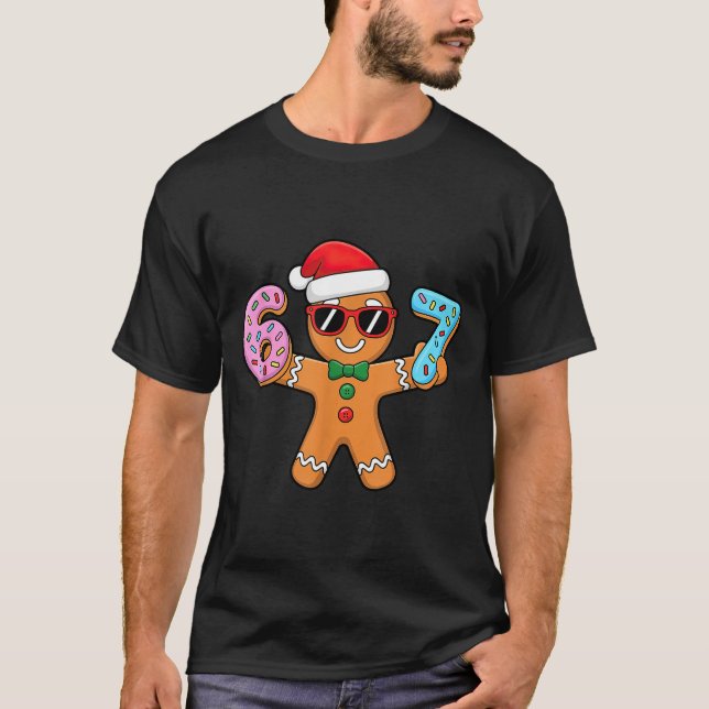 Gingerbread Six Seven 67 Ice Cream Drip Christmas  T-Shirt (Vorderseite)