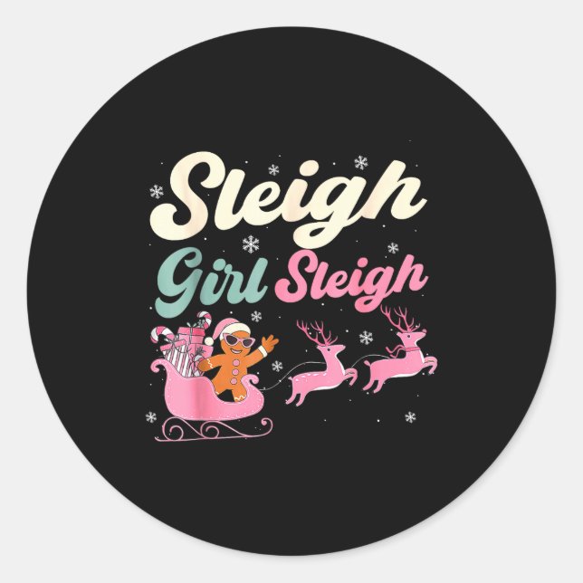 Gingerbread Sleigh Girl Nk Funny Christmas Women G Runder Aufkleber (Vorderseite)