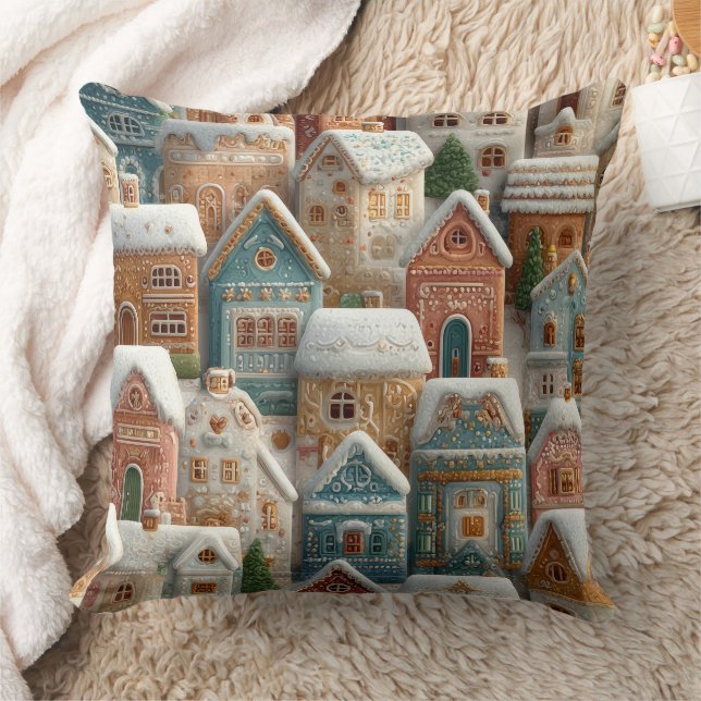 Gingerbread Snow Frosted Village Kissen (Decke)