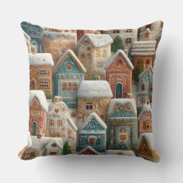 Gingerbread Snow Frosted Village Kissen