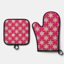 Gingerbread Stars Christmas (Festive Red) Ofenhandschuh & Topflappen-Set