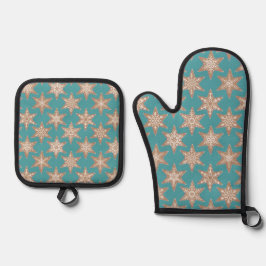 Gingerbread Stars Christmas (Green) Ofenhandschuh & Topflappen-Set