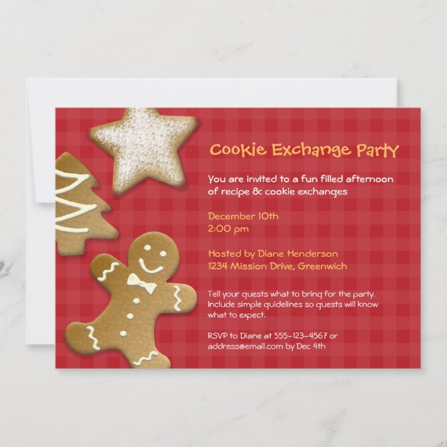 Gingerbread sugar cookie exchange swap red party einladung (Vorderseite)