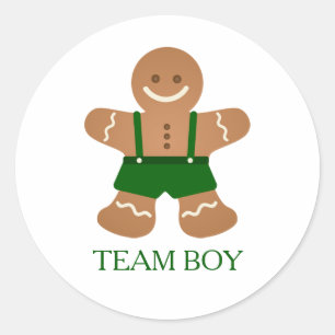 Gingerbread TEAM BOY Gender Reveal Game Labels Runder Aufkleber
