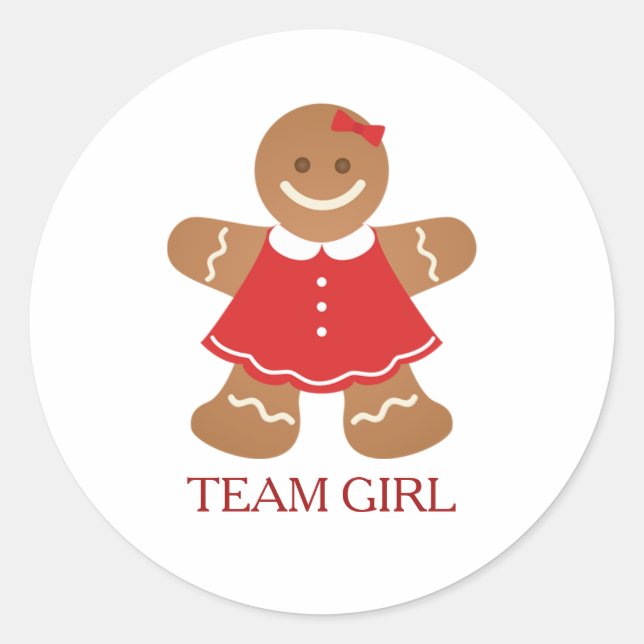 Gingerbread TEAM GIRL Gender Reveal Game Label Runder Aufkleber (Vorderseite)