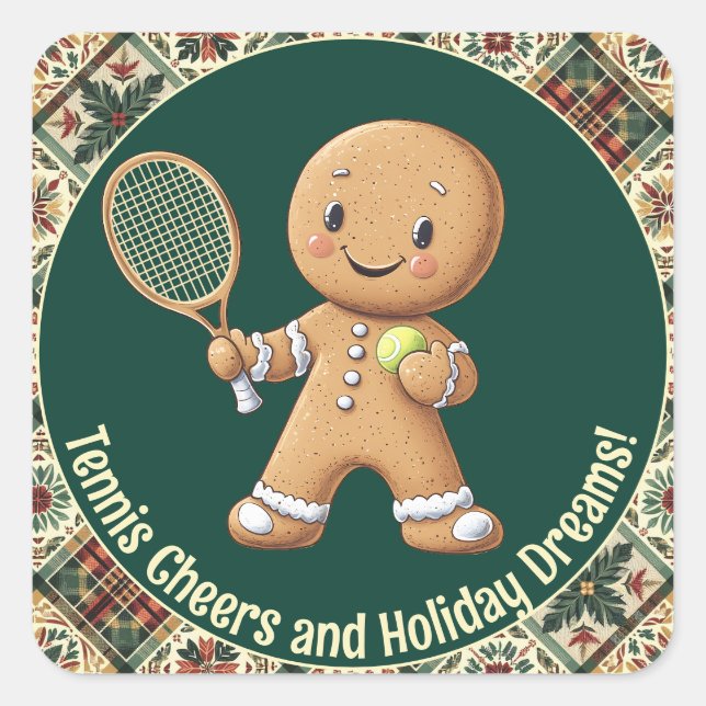 Gingerbread Tennis Grand Slam 🎾 Sondertext 🎄 Quadratischer Aufkleber (Vorderseite)