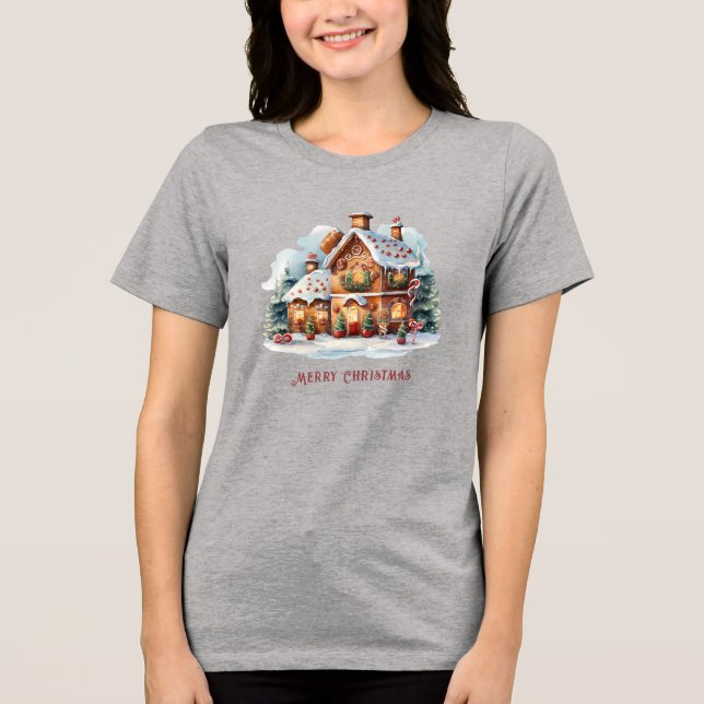 Gingerbread Weihnachtsfeiertag Frauen Tri-Blend Shirt (Vorderseite)