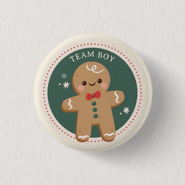 Gingerbread Weihnachtsgeschlecht enthüllt Teamboy Button (Vorderseite)