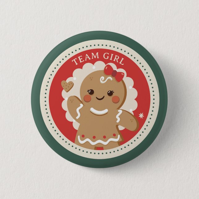 Gingerbread Weihnachtsgeschlecht enthüllt Teammädc Button (Vorderseite)