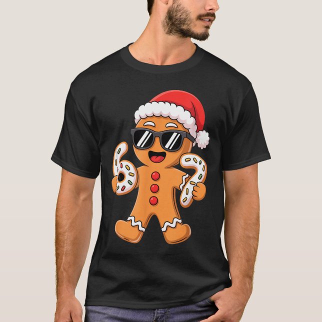 Gingerbread-Weihnachtsmann mit Sonnenbrille hält 6 T-Shirt (Vorderseite)