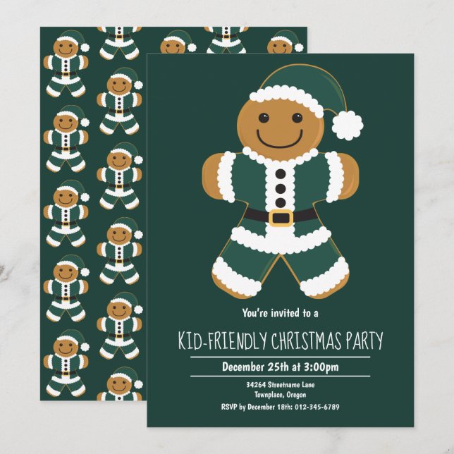 Gingerbread Weihnachtsweihnachtsfeier Party Einlad Einladung (Vorne/Hinten)
