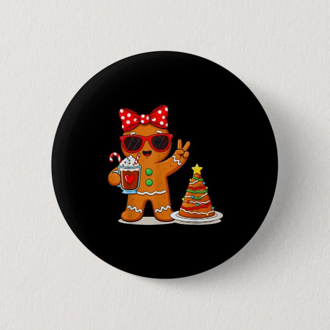 Gingerbread Women Drinking Coffee Christmas Tree C Button (Vorderseite)