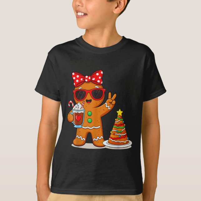 Gingerbread Women Drinking Coffee Christmas Tree C T-Shirt (Vorderseite)