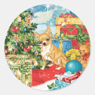 Gingerbread wünscht Chihuahua Weihnachtskunst Runder Aufkleber