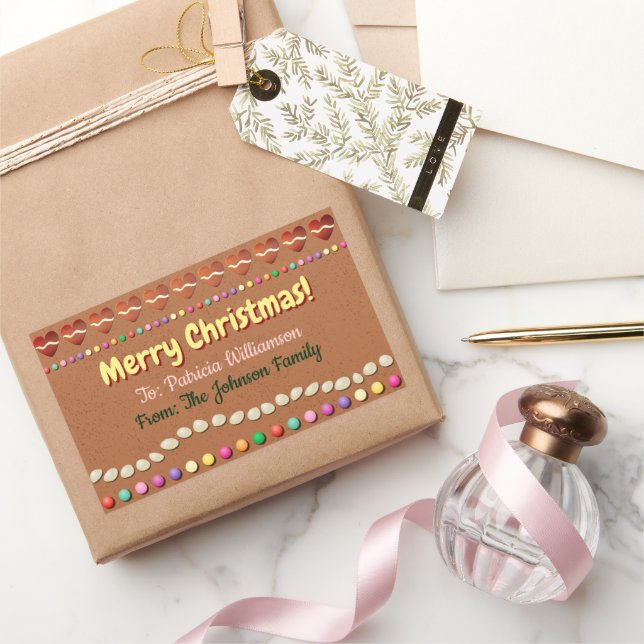 Gingerbread Xmas Geschenketikett Rechteckiger Aufkleber (Schenken)