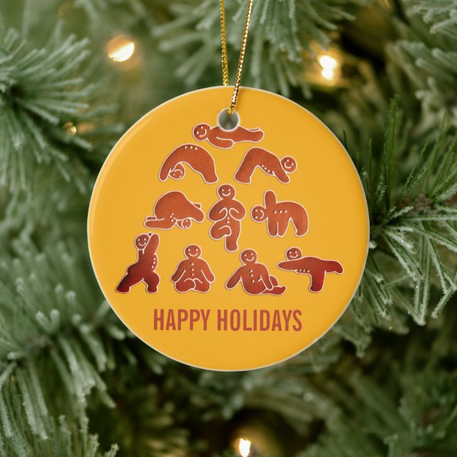 Gingerbread Yoga Holiday Keramik Ornament (Baum)