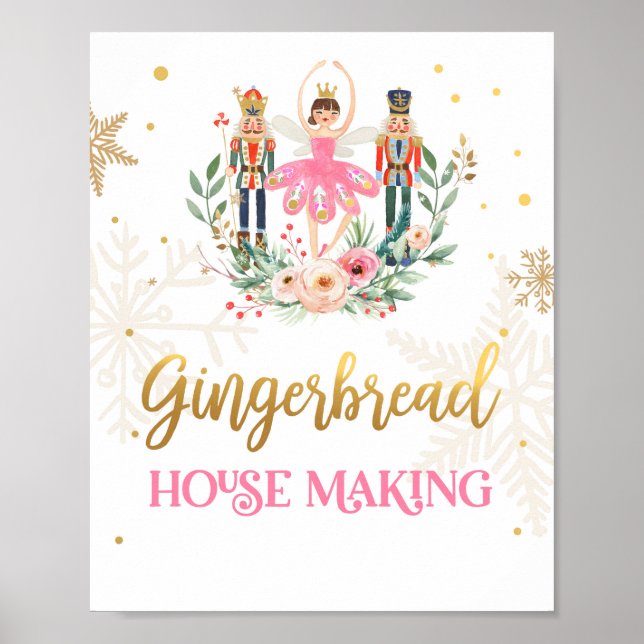Gingerbrei House Making Nutcracker Ballerina Girl Poster (Vorne)