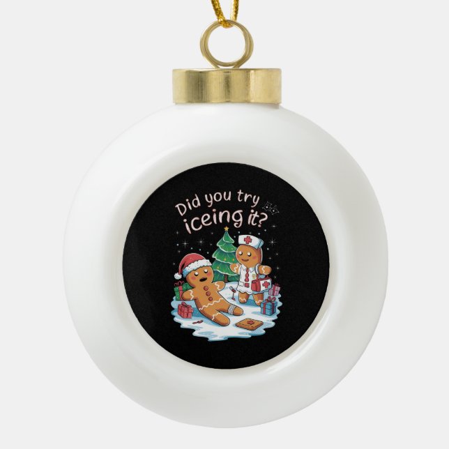 Gingerbrei Man Cookie Ugly Sweater Oh Snap Xmas Keramik Kugel-Ornament (Vorderseite)