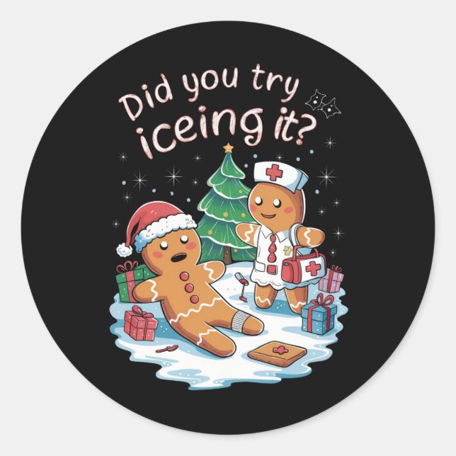 Gingerbrei Man Cookie Ugly Sweater Oh Snap Xmas Runder Aufkleber (Vorderseite)