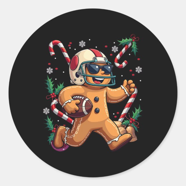 Gingerbrei Man spielt Fußball Weihnachten Weihnach Runder Aufkleber (Vorderseite)