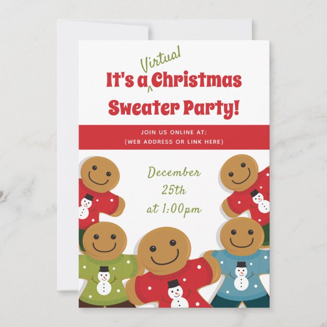 Gingerbrei Man Sweater Red Virtual Christmas Einladung (Vorderseite)