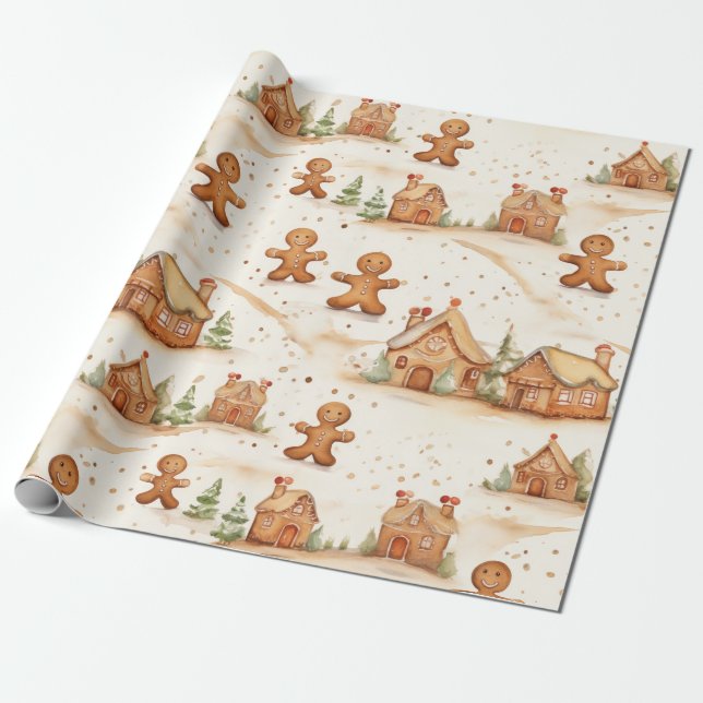Gingerbrei Men Houses Weihnachtswrapping Paper Geschenkpapier (Ungerollt)