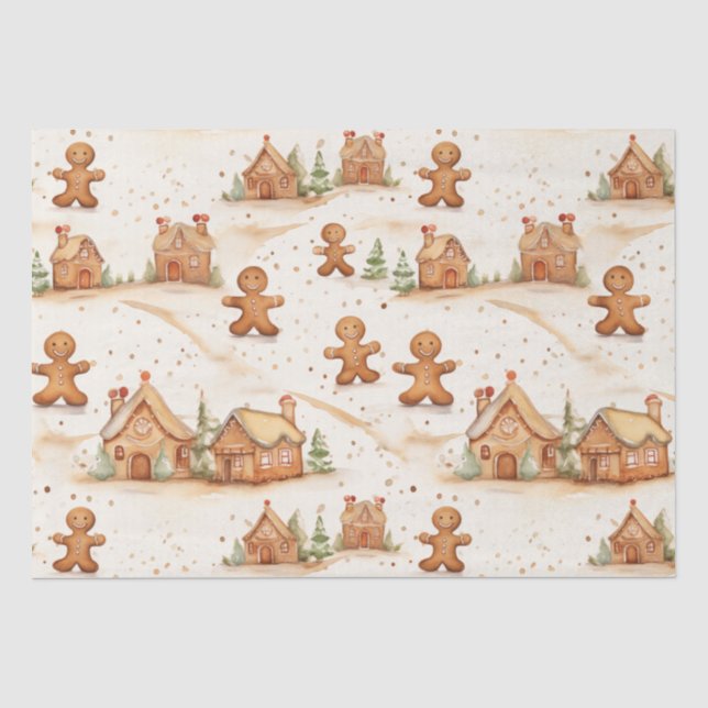 Gingerbrei Men Houses Weihnachtszettel Seidenpapier (Vorderseite)