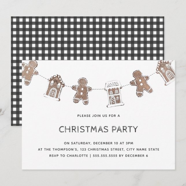 Gingerbrei Modernes, kühnes Weihnachtsfest Party H Einladung (Vorne/Hinten)