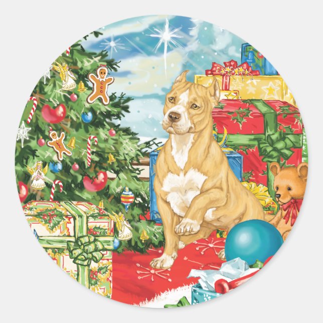 Gingerbrei Wish Pit Bull Terrier Weihnachtskunst Runder Aufkleber (Vorderseite)