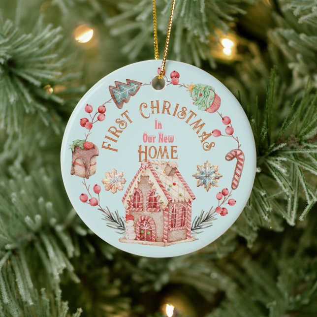 Gingerbret Wünsche: Neuer Zuhause & Name Cookie Wr Keramik Ornament (Baum)
