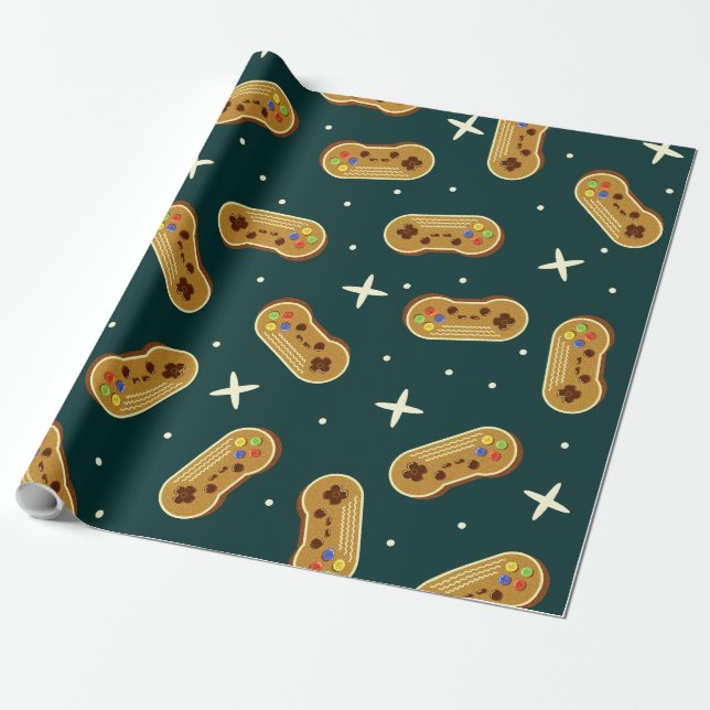 Gingerbrett Cookie Weihnachts Video Game Controlle Geschenkpapier (Ungerollt)