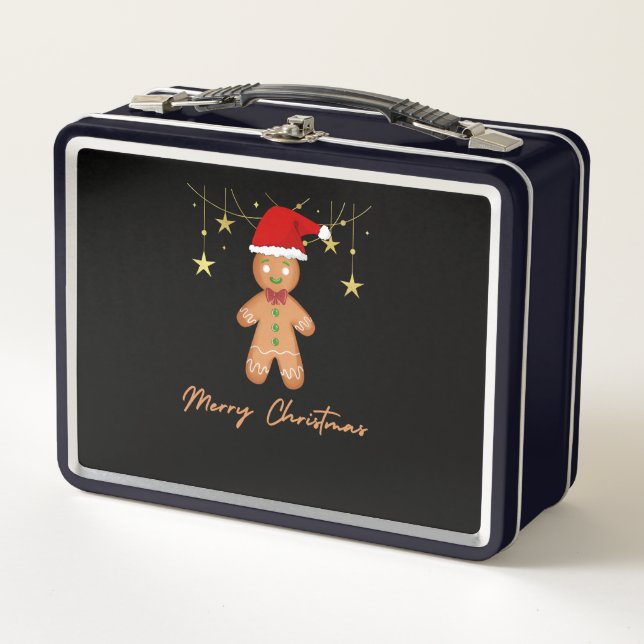 Gingerbrett Grüße Weihnachten Metall Brotdose (Vorderseite)