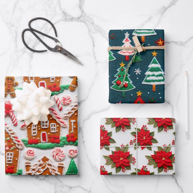 Gingerbrett House Needlework Weihnachtsfeiertage Geschenkpapier Set (Vorderseite)